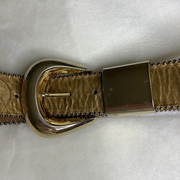 B.B. SIMON Gold Leather Studded Statement Glam Belt, M - Picture 11 of 16